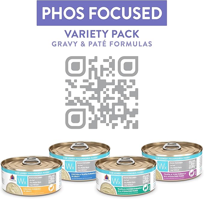 Weruva Wx Phos Focused Gravy and Pate Formulas 5.5oz Can Variety Pack, Pack of 12