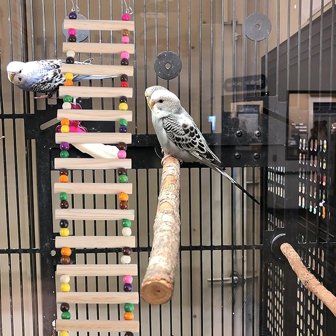 Wooden Hamster Climbing Ladder Pet Playing with Bite Beads Small Animal Mini Ladder for Birds Cage Accessories Suitable for Hamsters and Parrots