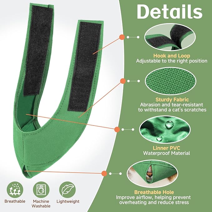 BARKLESS Cat Calming Muzzle for Grooming & Nail Trimming, Oxford Muzzle with Shading Design to Help Calm the Cat Down, Soft Head Cover to Prevent Biting & Scratching (Green, L)