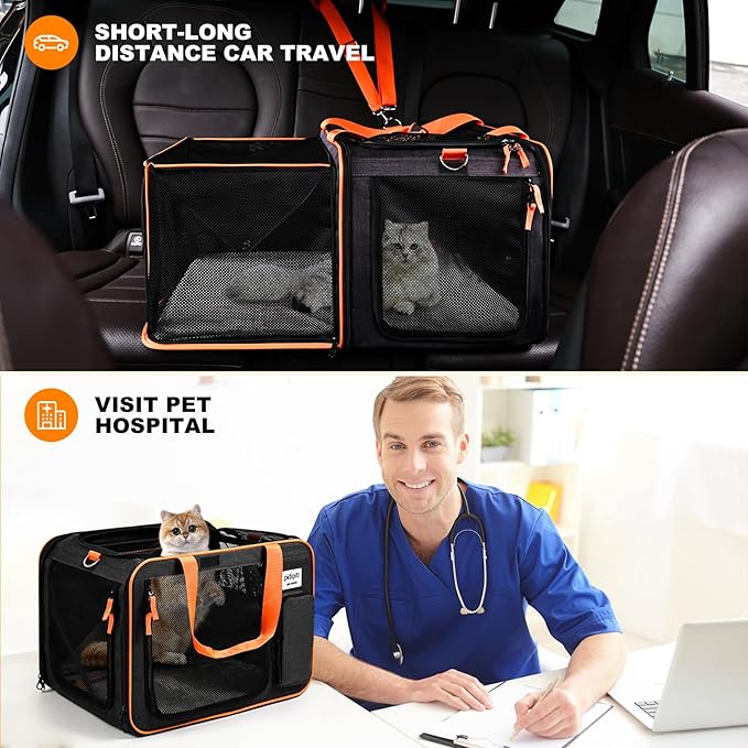 pidipiti 20 x 14 x 14 inches Expandable pet Carrier for 1 Large cat Under 25 lbs,2 Medium Cats 20 lbs+,cat Crate/Bag for Short Trip/Long Distance car Travel