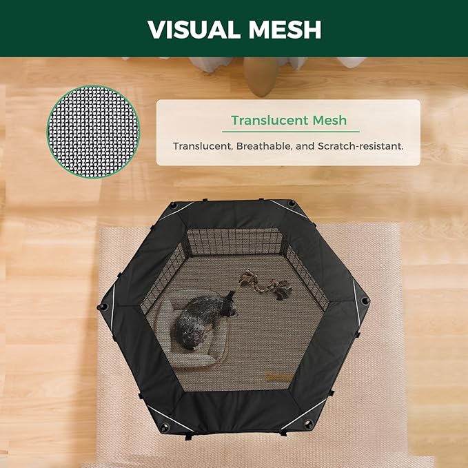 FXW Homeplus Indoor Dog Playpen with Hexagon Mesh Top Cover for Escape Prevention, 24 Inch 6 Panels Heavy Duty Dog Pen for Puppies and Small Dogs, Black│Patented