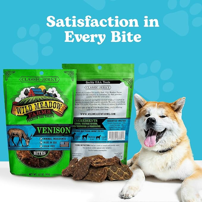 Classic Venison Bites, Soft Jerky Treats for Dogs, Grain-Free & All-Natural, Ideal for Training, Portioning, and High-Value Rewards for All Breeds & Ages - 3.5 Ounce Pouch