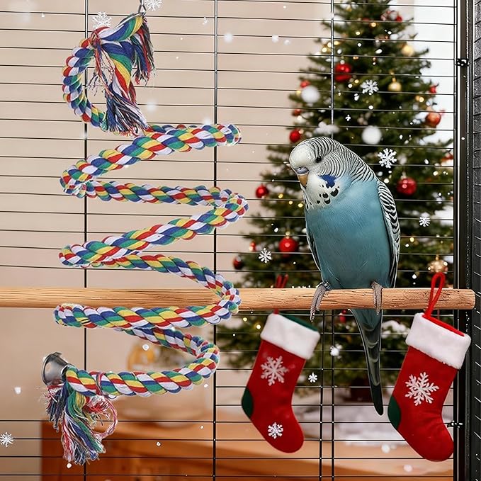 Ergonomic Rope Perch, Bite-Proof Colorful Swing Pet Accessories, Cockatiel Perch Bird Cage Swing Toys,for Parakeet Conure Canaries Hamster Indoor Home Play Chewing