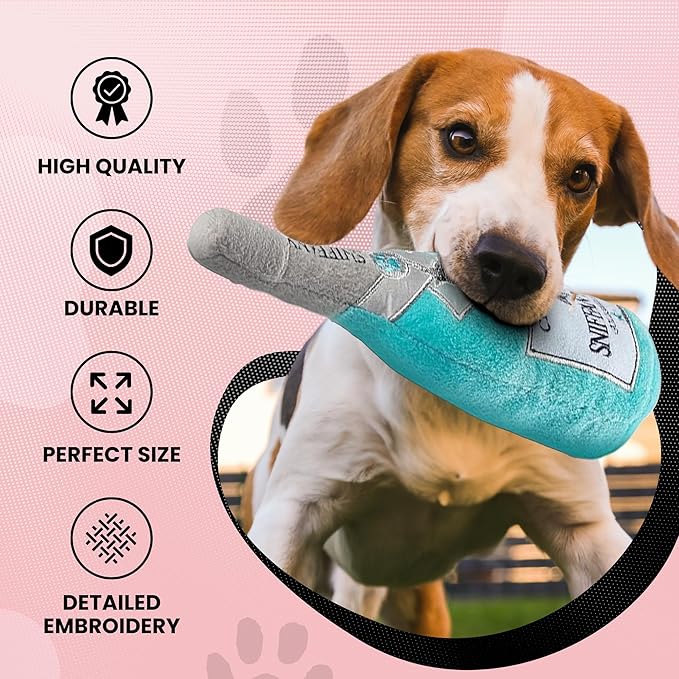 Dog Diggin Designs Sniffany & Co Champagne Plush Dog Toy | Luxury-Inspired Parody Bottle with Built-in Squeaker, Soft Plush Party Dog Toy – Shaken, Not Stirred!