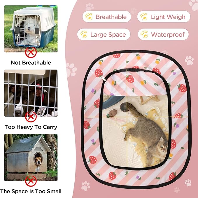 Foldable Pet Playpen, Portable Dog Cat Kennel Cage, Indoor/Outdoor Pop up Pet Tent Fence, Rectangle Delivery Room Pets Tent for Puppy Dog Kitten Cat