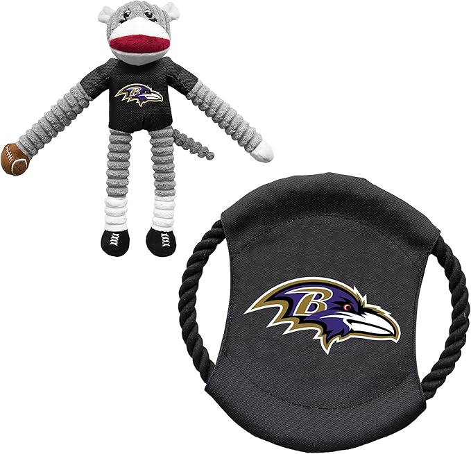 Littlearth NFL Unisex NFL Sock Monkey and Flying Disc Pet Toy Combo Set