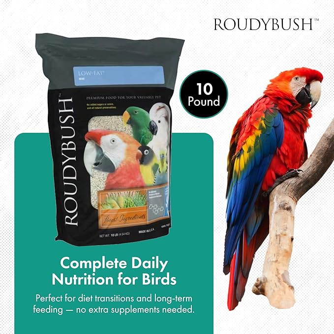 RoudyBush Low Fat Food for Adult Birds & Chicks - Scientifically Formulated Bird Feed, Bird Food Pellets w/Corn, Wheat, Soy & More - Nutritious & Healthy Feed for Birds (Mini, 10lb)