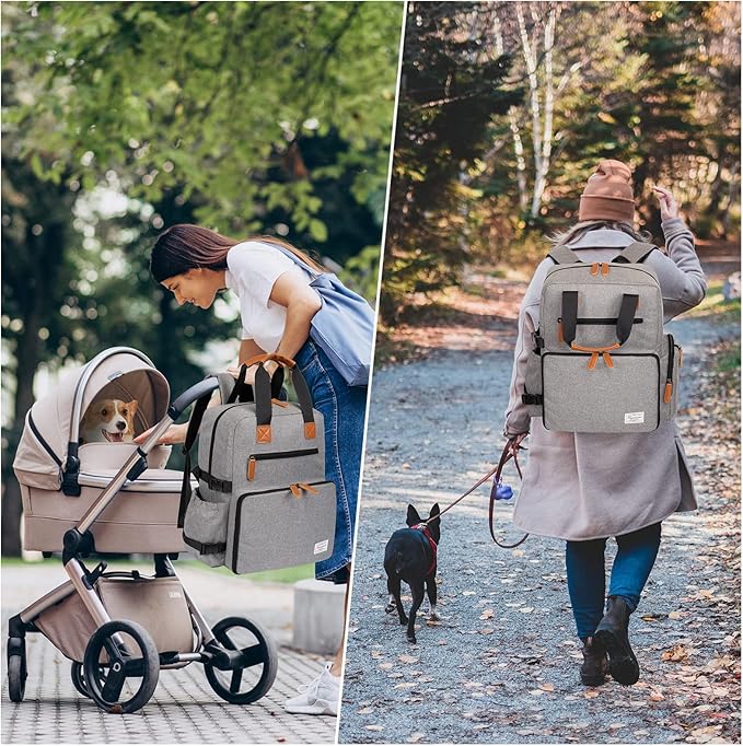 Modoker Dog Travel Bag, Airline Approved Backpack for Pet Accessories Organizer, Tote Weekend Bag with 2 Food Storage Containers, 2 Collapsible Dog Bowls, 1 Pet Mat, Grey
