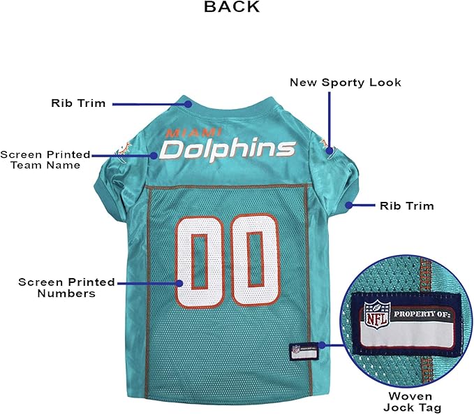 Pets First NFL Miami Dolphins Dog Jersey, Size XX-Large, Football Shirt Costume for Pet, Dog Sports T-Shirt, NFL Team Clothing for Cats, Licensed Pet Apparel Available in 7 Sizes and 32 Teams