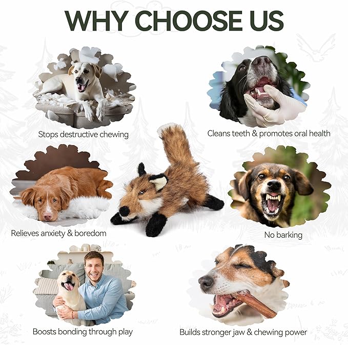 ALL FOR PAWS Dog Squeaky Fox Toy, Stuffed Animal Pet Plush Toys Squeak Chew Toy for Dogs Large