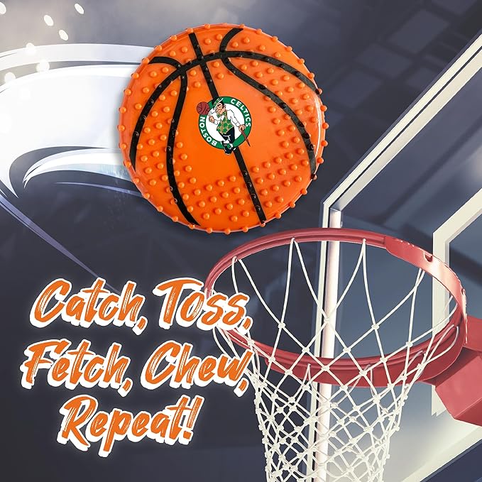 Pets First NBA Boston Celtics Hard-Nylon Bacon-Flavored Basketball Chew Toy, Indestructible Dog and Cat Chewy Toy, Tug, Fetch Toy, Sporty Fun Toy for Dogs