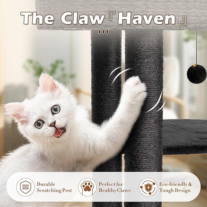 KAMABOKO Modern Cat Tree, 38" Tall Cat Trees for Indoor Cats w/Natural Sisal Scratching Posts, Hand-Woven Condo & Top Perch, Cat-Tree for Kittens Climb Play & Rest