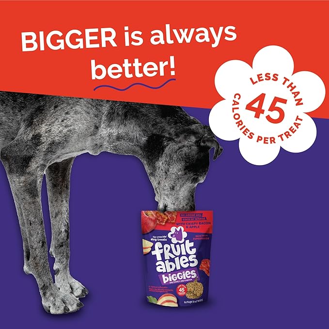 Fruitables Biggies Dog Biscuits, Healthy Treats for Dogs, Pumpkin Doggie Biscuits, Crunchy Treats, Made Without Wheat, Corn and Soy, Made in the USA, Crispy Apple and Bacon Flavor, 16oz