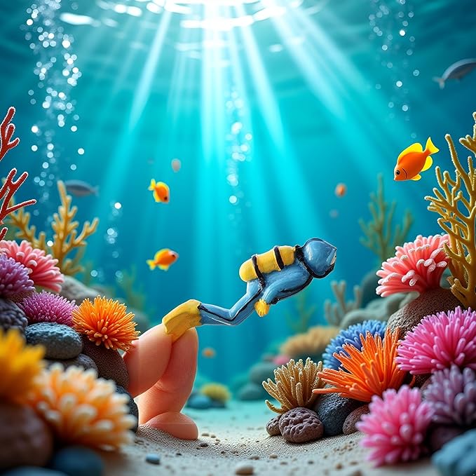 Blue Miniature Divers Figurines, Cute Lifelike Resin Divers Treasure Box Ornament Aquarium Decoration Micro Landscape DIY Accessories Fish and Aquatic Pets(Diver)