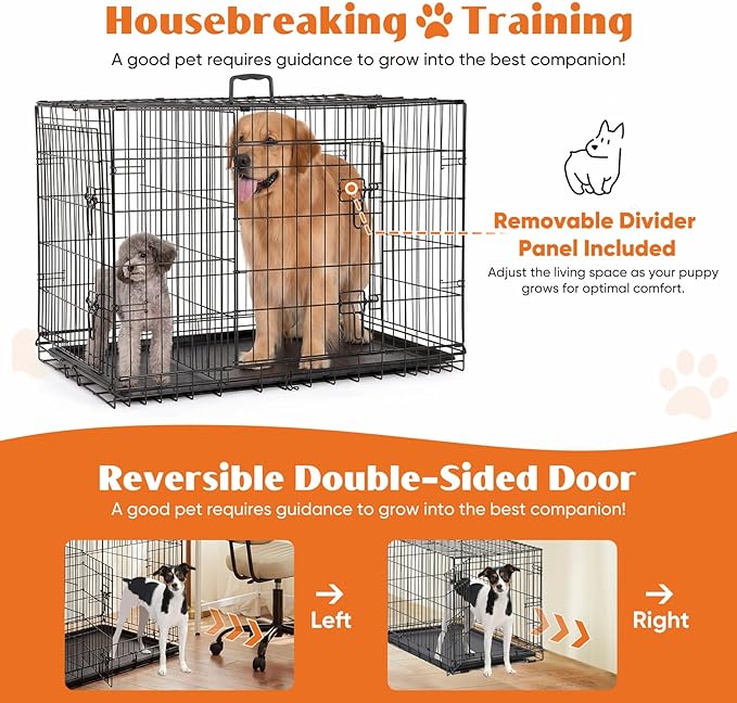 Sweetcrispy 36 Inch Dog Crate, Medium Crates Double Door Folding Metal Wire Dog Cage with Plastic Leak-Proof Pan Tray, Pet Kennel for Indoor, Outdoor, Travel