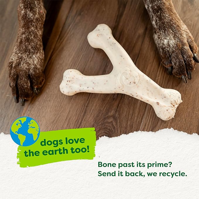 Benebone Green Plant-Based Real Bacon Wishbone Dog Chew Toy for Medium Dogs, Dog Bones for Moderate Chewers, Made in USA