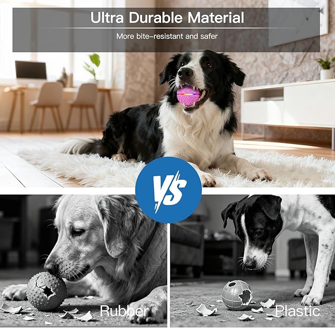 Interactive Dog Toys: Self Rolling & Bouncing Ball to Keep Them Busy, 3 Modes, Type-C Fast Charging, Durable E-TPU & IP54 Waterproof - Best for Small/Medium Breeds & Puppies (Pink)