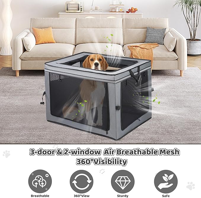 Portable Dog Crate Soft Dog Crate 22",30",36",42" Foldable Basic Dog Crates Easy Set-up, Light, Sturdy, Comfy，Collapsible Crate for Home and Travel (30Inch)