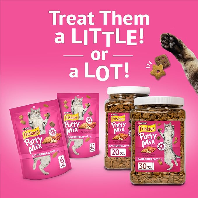 Purina Friskies Party Mix California Crunch with Chicken and Flavors of Turkey and Bacon Cat Treats - 30 oz Canister