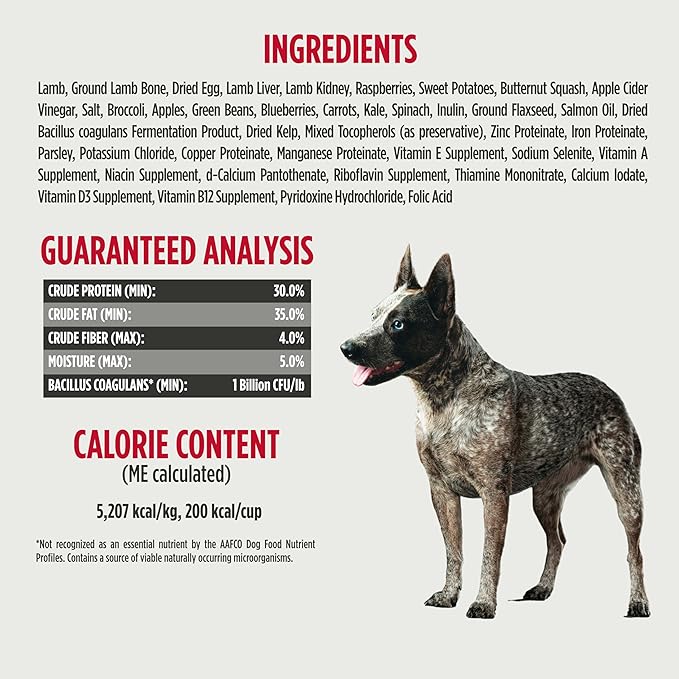 Nulo Freeze-Dried Raw Lamb Recipe with Raspberries Complete and Balanced Dry Dog Food Kibble, 8 Ounce Bag