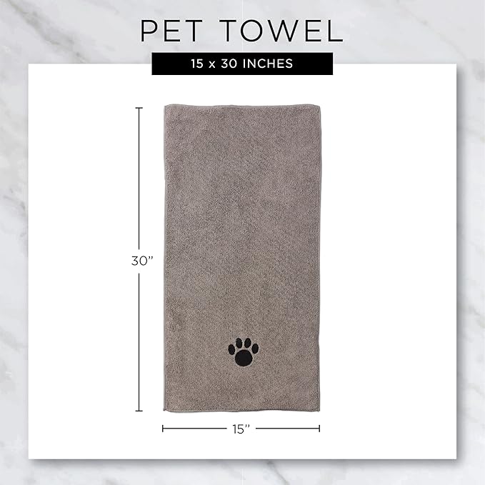 Bone Dry Pet Grooming, Embroidered Microfiber Towel Drying Collection, 15x30, Aqua