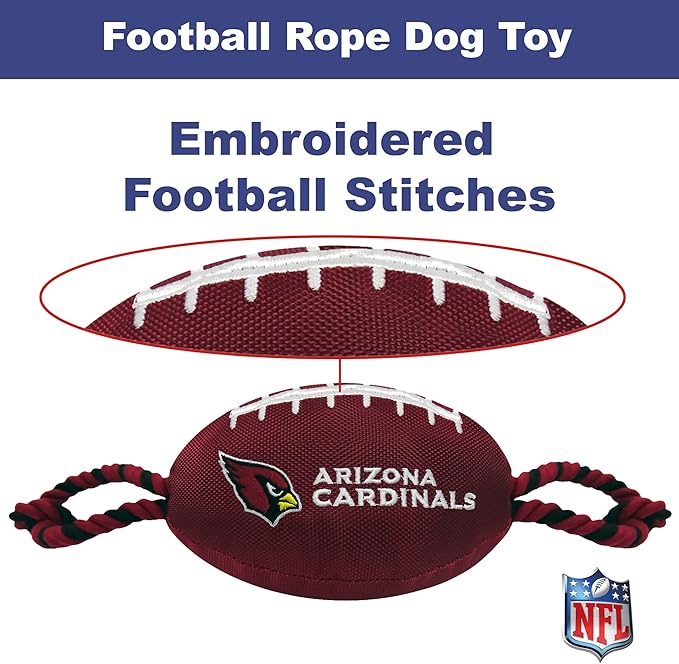 Pets First NFL Arizona Cardinals Football Dog Toy, Tough Quality Nylon Materials, Strong Pull Ropes, Inner Squeaker, NFL Team Color
