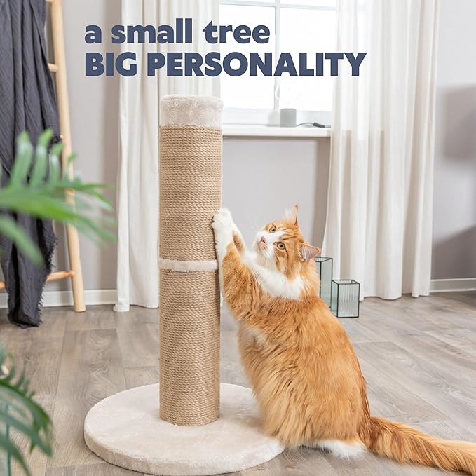 TRIXIE Rue 31.5-in XXL Cat Scratching Post, Thick Indoor Jute Cat Furniture, Plush Base, Beige