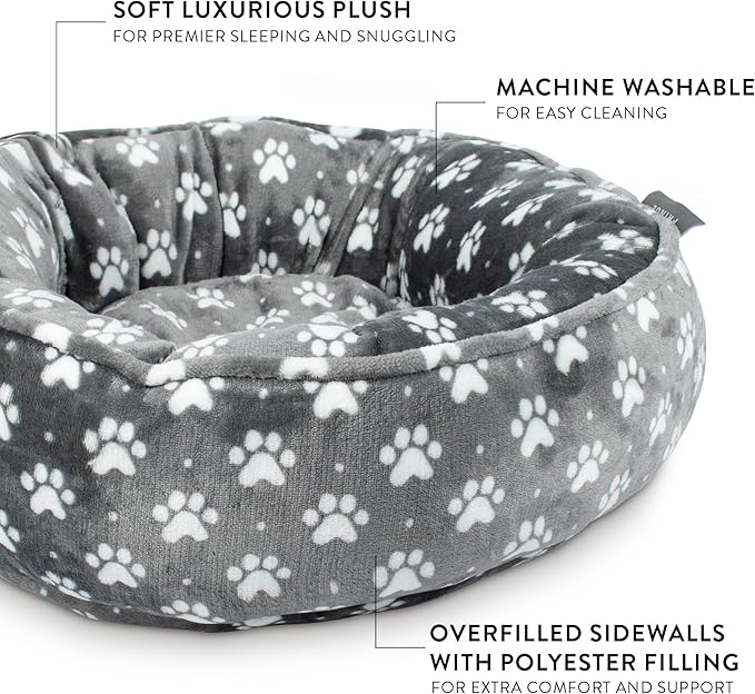 Fringe Studio Paw Dot Charcoal Small Circle Microplush Pet Bed 18" - Poly Filled - Machine Washable