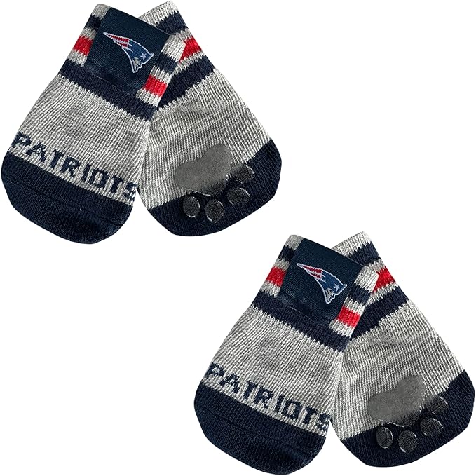 NFL NEW England Patriots Anti Slip Dog Socks with Elastic Ribbed Top, Size Medium/Large. Indoor/Outdoor Socks, Best Dog Paw Protector, 2 Pairs, Cool Puppy Supplies with NFL Logo of Patriots Team