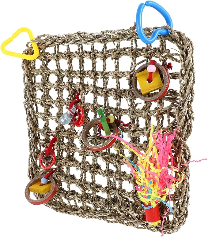 Mikikit 1Pc Handmade Parrot Hammock Natural Woven Climbing Net for Cockatiels Parakeets Birds Safe Edges Bird Accessories for Play Rest