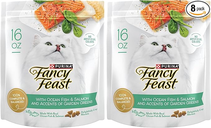 Fancy Feast Purina Dry Cat Food with Ocean Fish and Salmon - 16 oz. Bags,(Pack of 8)