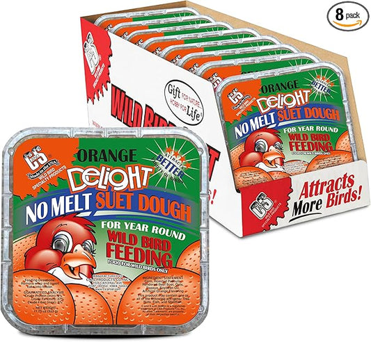 C&S Orange Delight No Melt Suet Dough, Suet Cakes for Wild Birds Including Robins, Blue Jays, Bluebirds, Tanagers, Thrushes and More, 8 Pack