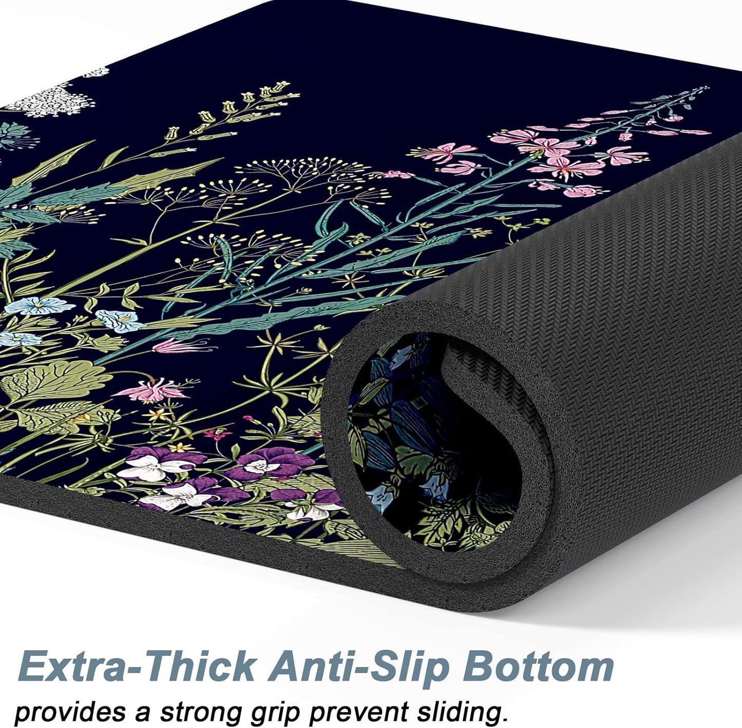 Rnivvi Dog Food Mat, 16" x 24" Flower Absorbent Dog Cat Bowl Mat for Food and Water, Cute Anti-Slip Rubber Pet Feeding Rug Protect Floors, Puppy Placemat for Feeding & Watering Supplies,Black Floral