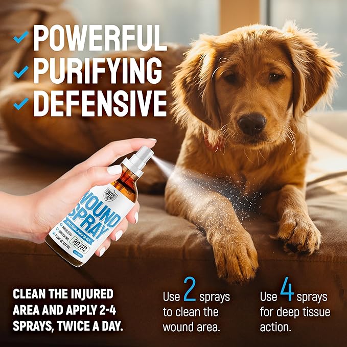 Wound Spray for Pets + 6 Elastic Self-Adhering Bandages – All Skin Moments Care with Colloidal Silver – Cleansing Properties & Protection from Licking and Scratching – 4-oz Bottle