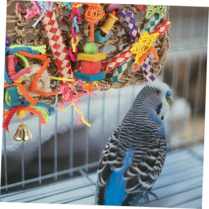 Mikikit Parrot Cage Hanging Grass Foraging Mat Bird Chew Woven Natural Seaweed Hammock for Large Parrots and Parakeets in Cage