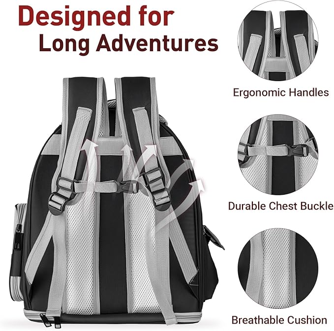 Cat Backpack Carrier with Large Space Bubble Window, Airline Approved Breathable Pet Carrier for Small Dogs Cats up to 15lbs, Foldable for Travel Hiking & Outdoor Use