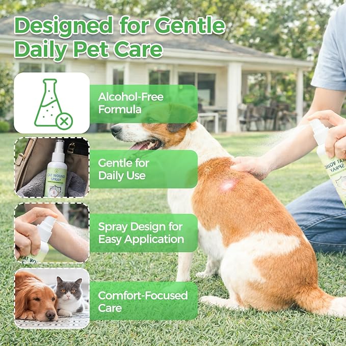Cat Wound Spray for Dogs and Cats, Waterproof Pet Skin Care Spray for Scratches Bites Burns Redness and Minor Cuts, Gentle Dog Wound Care Formula Supports Daily Recovery and Comfort, 120ml (120ml)