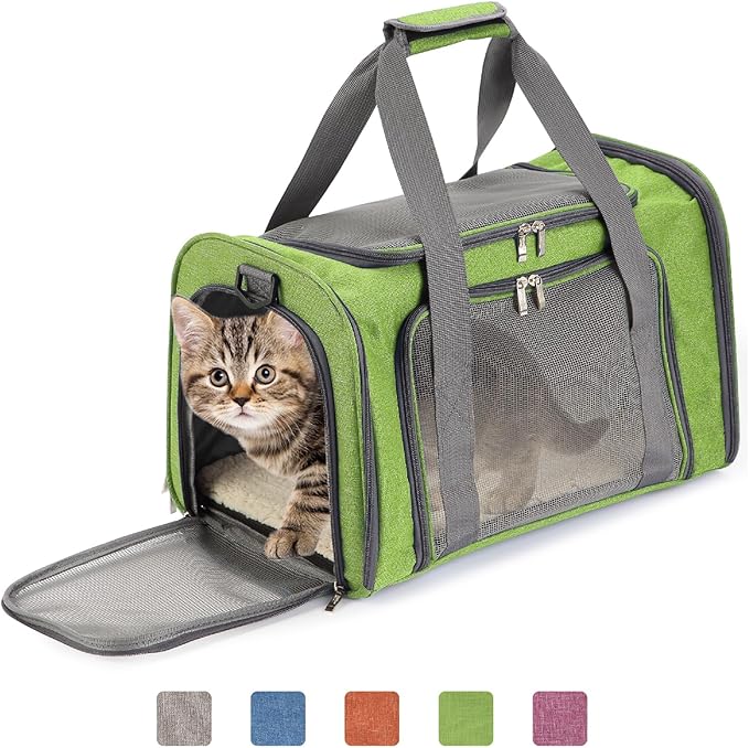 Mr. Pen- Pet Carrier, 17.5" x 11.2" x 11.5", Medium Size, Green, Portable Travel Carrier for Small Pets, Cats & Small Dogs, Breathable Mesh, Safety Inner Leash, Side Pocket & Padded Shoulder Strap