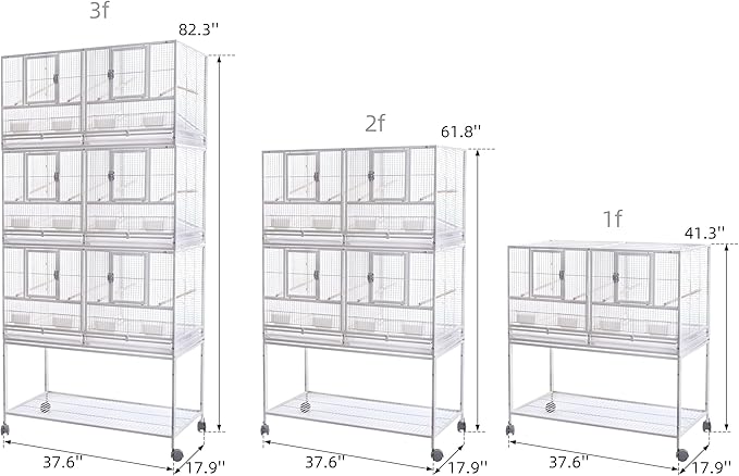 1F/2F/3F Stackable Center Divided Breeder Breeding Bird Flight Double Rolling Cage for Aviaries Canaries Cockatiels Lovebirds Finches Budgies Small Parrots. (White Vein, 2F)