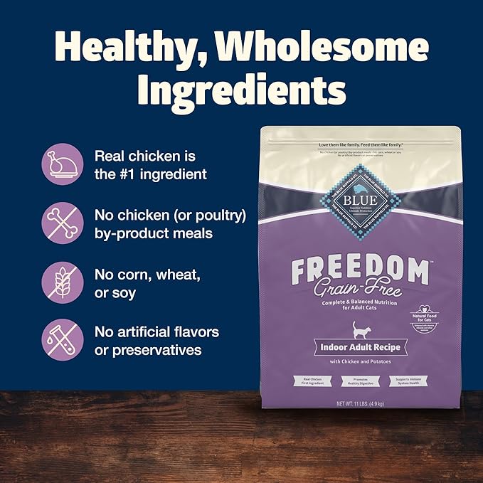 Blue Buffalo Freedom Grain-Free Adult Dry Cat Food, Complete & Balanced Nutrition for Indoor Cats, Made with Natural Ingredients, Chicken Recipe, 11-lb. Bag