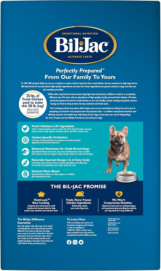 Bil-Jac Small Breed Adult Dry Dog Food | Chicken | Oatmeal & Yams Recipe | 30 lb