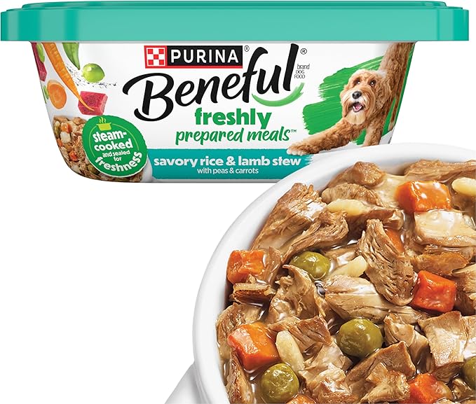 Purina Beneful Dog Food Fresh, High Protein Wet Dog Food, Dog Food Gravy, Lamb Stew with Vegetables - (Pack of 8) 10 oz. Tubs