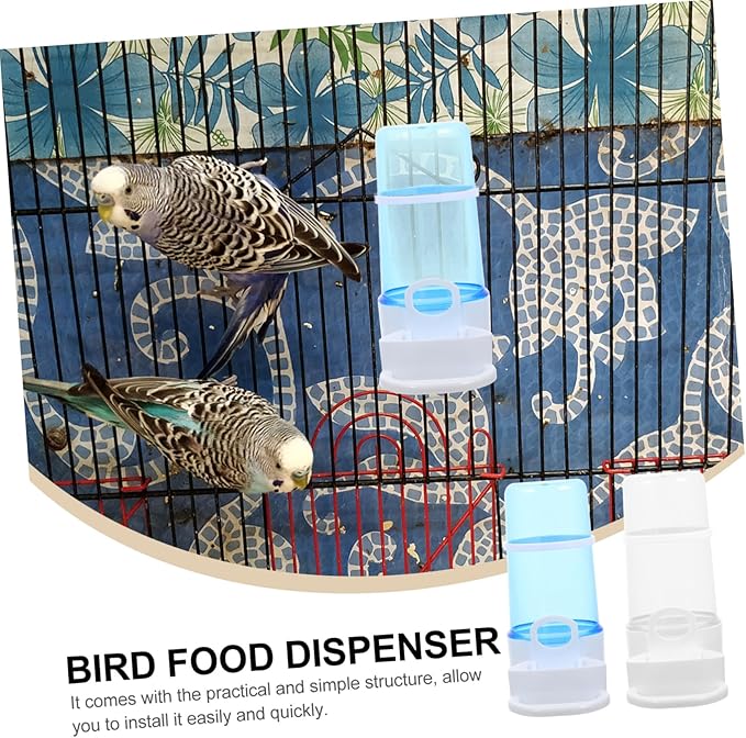2Pcs Automatic Bird Feeder Portable Food Dispenser for Bird Cage and Hamster Bite-Resistant Plastic Feeding Box with Transparent and Blue Containers for Clean Sanitary Pet Feeding