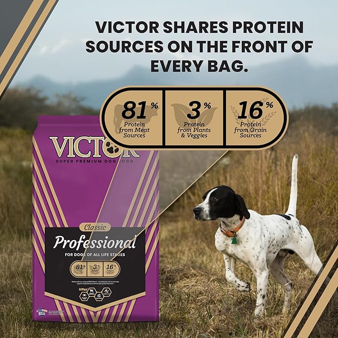 VICTOR Super Premium Dog Food – Professional Kibble Food – Super Premium Kibble with 26% Protein – Gluten-Free with Beef, Chicken & Pork Meals – for High Energy and Active Dogs & Puppies, 5lbs