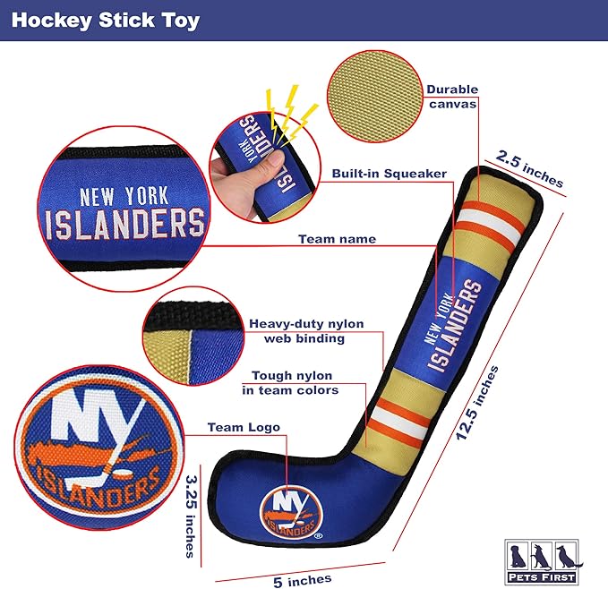 Pets First NHL New York Islanders Stick Toy for Dogs & Cats. Play Hockey with Your Pet with This Licensed Dog Tough Toy Reward!