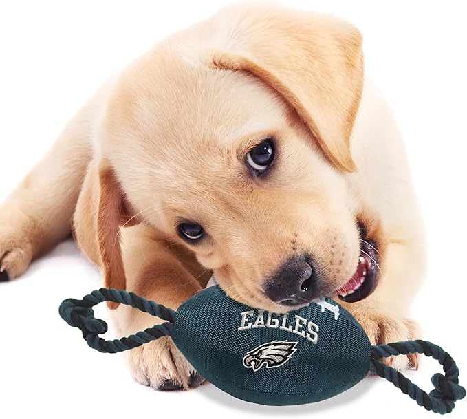 Pets First NFL Philadelphia Eagles Football Dog Toy, Tough Quality Nylon Materials, Strong Pull Ropes, Inner Squeaker, NFL Team Color