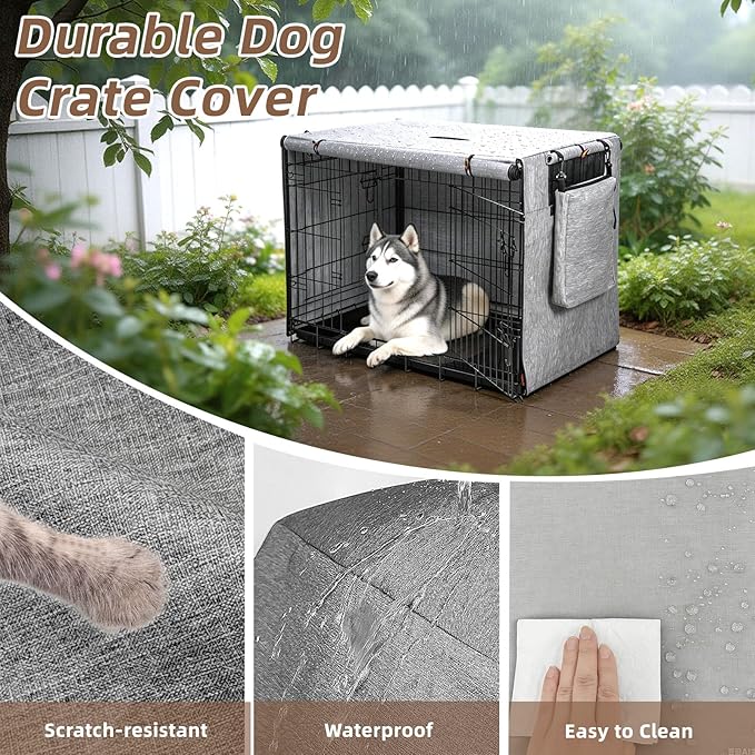 Dog Crate Cover for Anxiety,Water-Resistant & Windproof & Sun Resistant 600D Oxford Kennel Cover with Storage Bag,Calming Indoor Outdoor Pet Crate Cover for 24 Inch Wire Crates,Machine Washable,Gray