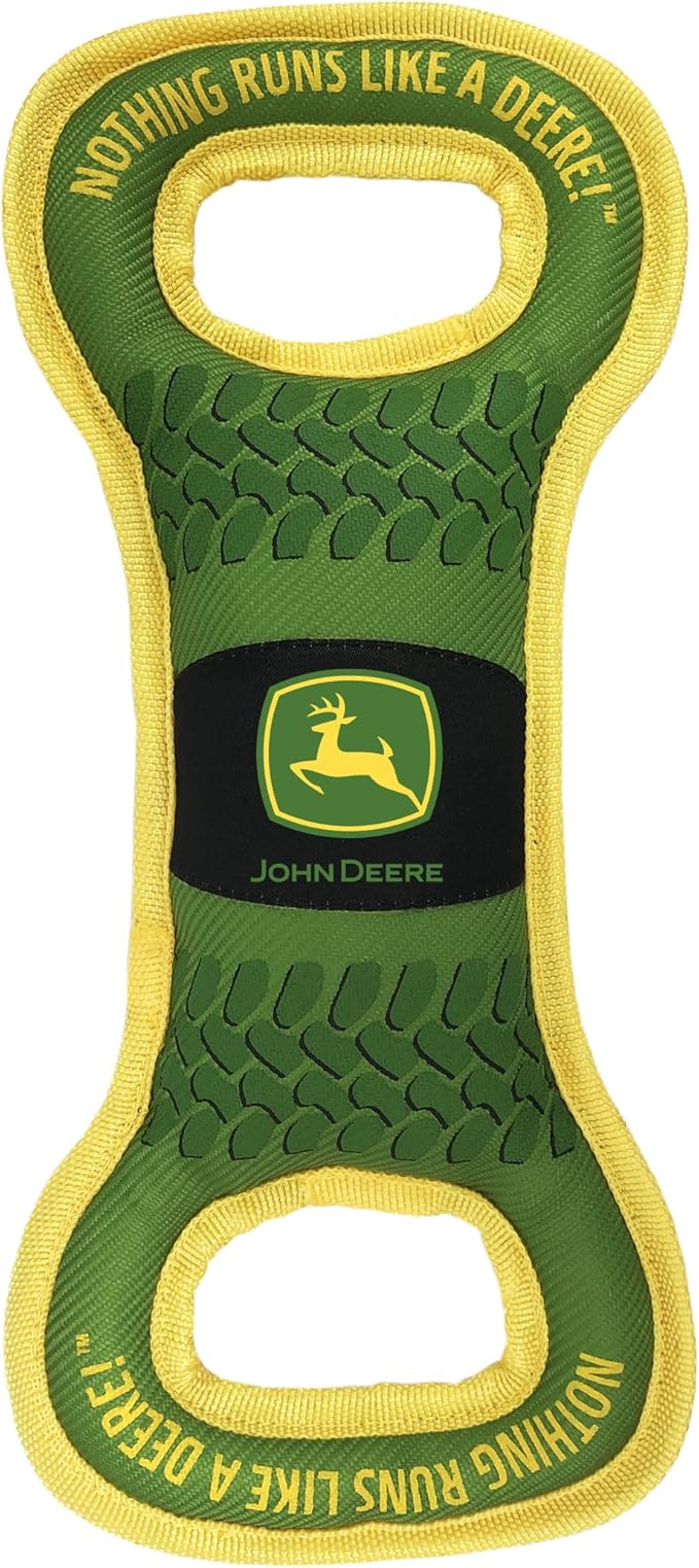 Pets First John Deere Dog Squeak TUG Toy Tough-Nylon Bone Toy for Dogs & Cats. Durable Sturdy PET Toy with John Logo. Best Dog Field Toy for Dog Owners, Farmers, Builders, Etc.., Green (JOD-3030)
