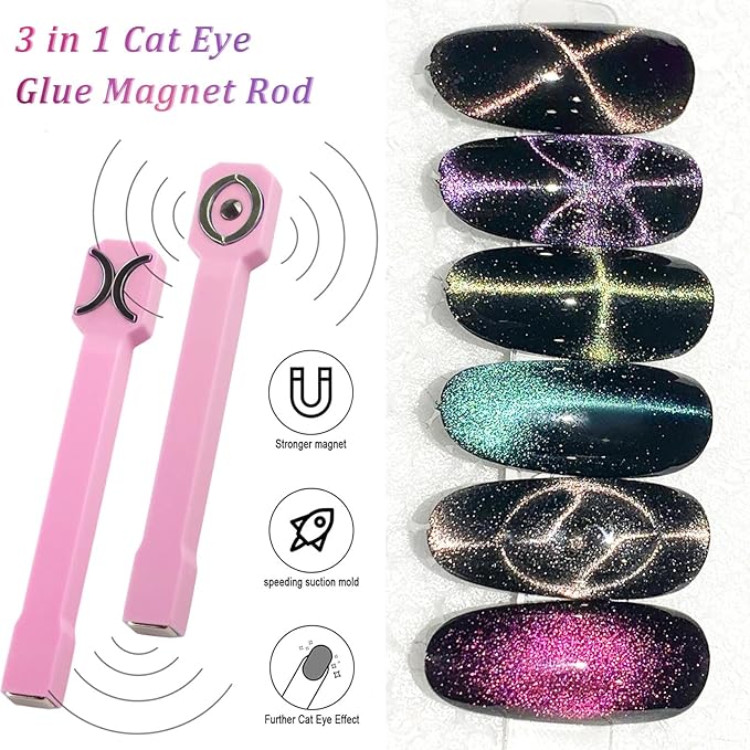 Honey Joy 3-in-1 Cat Eye Magnet for Nails, Multi-Function Nail Magnet Stick, Upgraded Cateye Magnet Tool for 3D Magnetic Cat Eye Gel Polish Nail Art, Salon & Home Use (NAT253-Pink)