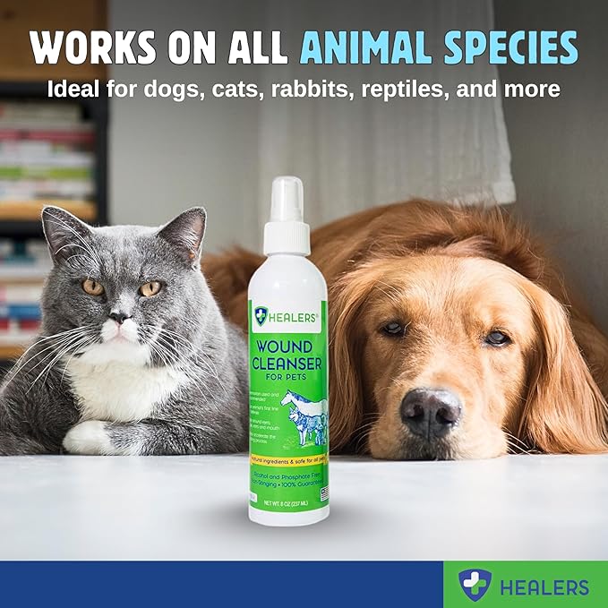 Healers Wound Cleanser for Dogs, Cats & Pets - Natural HOCl No-Rinse Spray for Cuts, Burns, Hot Spots & Skin Irritations - All Animal Wound Relief Skin Care (4oz)